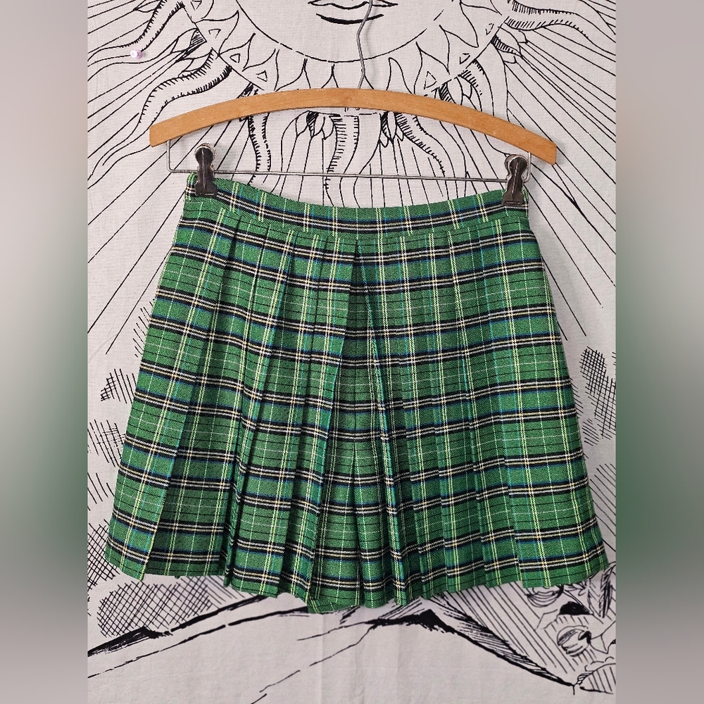 Like New Maje Green Plaid Pleated Invert Skort 26" Waist Clueless 90s